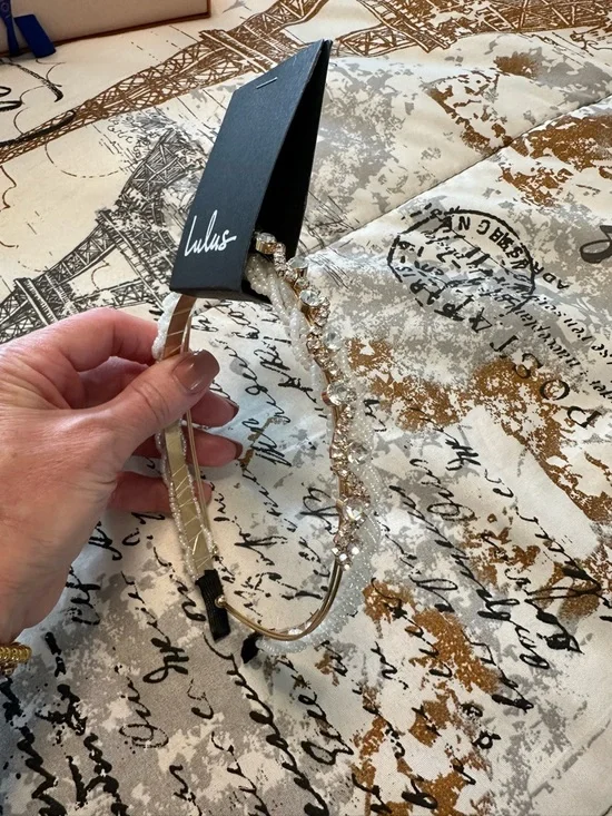 NWT! Lulu's White and Gold Pearl-Trim and Crystal Headbands - Picture 1 of 9